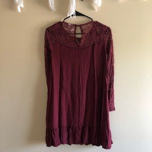 * Others Follow Burgundy Long Sleeve Lace Dress
